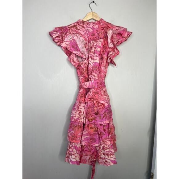 NWT Ulla Johnson Lulua Tiered Ruffled Mini Dress Women's Camellia Size: 8 - Picture 6 of 7